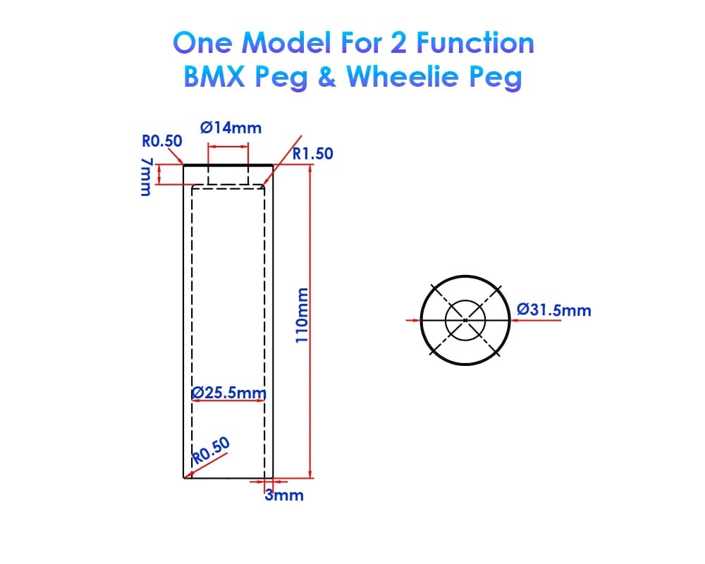 Funsea Bike Peg Wheelie Big BMX Cruiser пеги из алюминия 110 мм